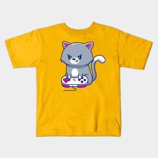 Angry Cat Gaming Cartoon Kids T-Shirt